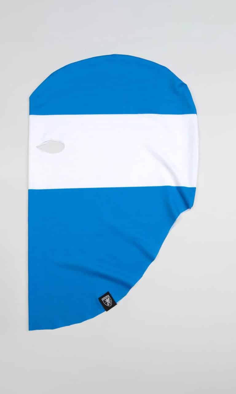 Polyester Sturmhaube Blau/Weiß/Blau