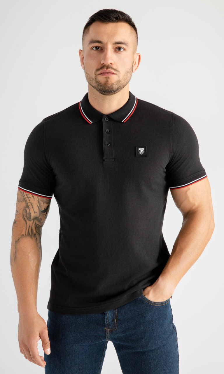 Polo "Niels" Schwarz/Weiß/Rot