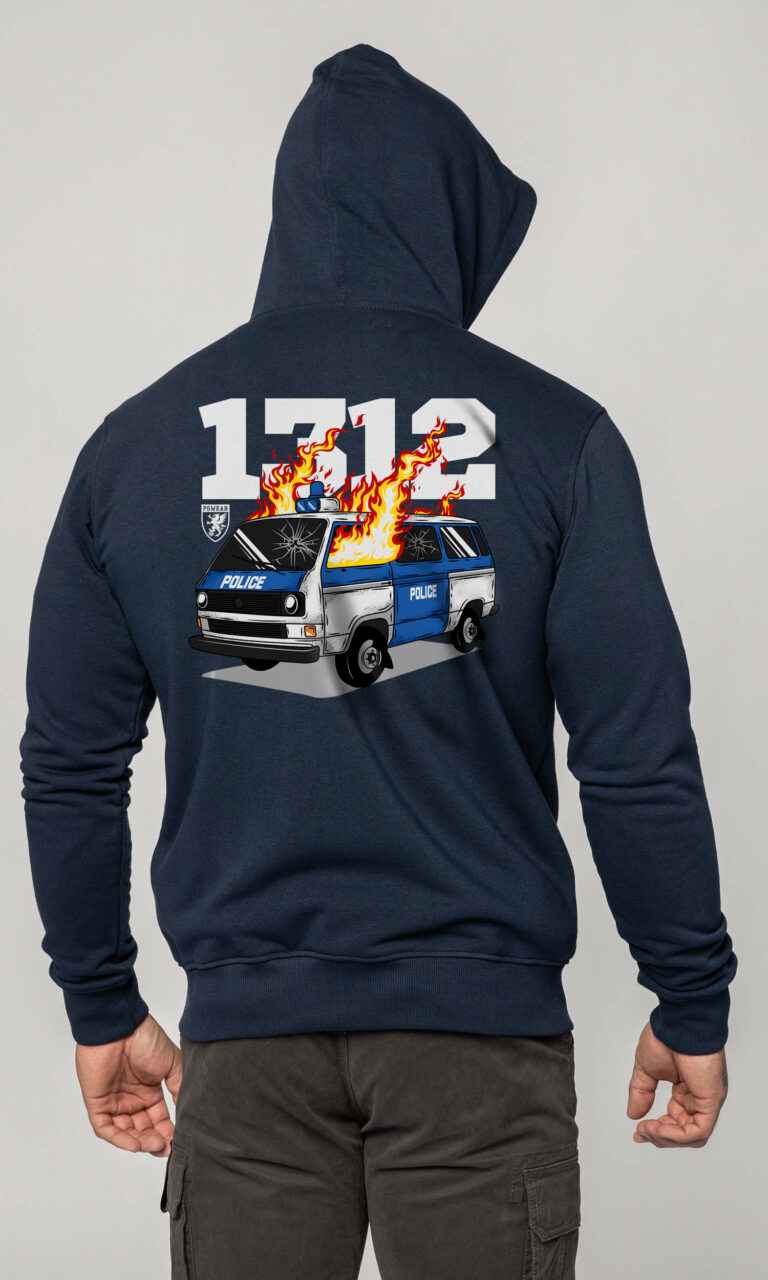 Full Face Zip Hoodie "Burning Car" Navy